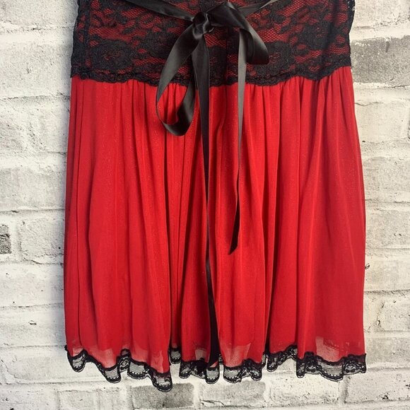 Vintage Y2K Red Sheer Black Lace Corset Strapless Babydoll Dress - Picture 8 of 16
